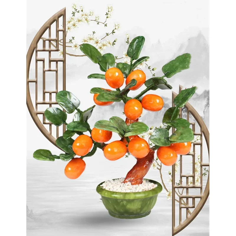 Decorbites™ Árbol Bonsái de Mandarina Kumquat Jade: Ornamentos Decorativos Chinos Hechos a Mano