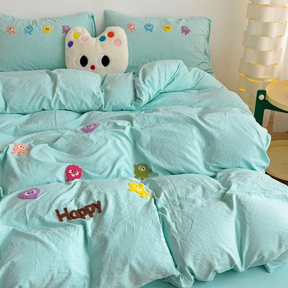 Juego de cama DecorBites™ con bordado de toallas de dibujos animados en suave algodón lavado para niños