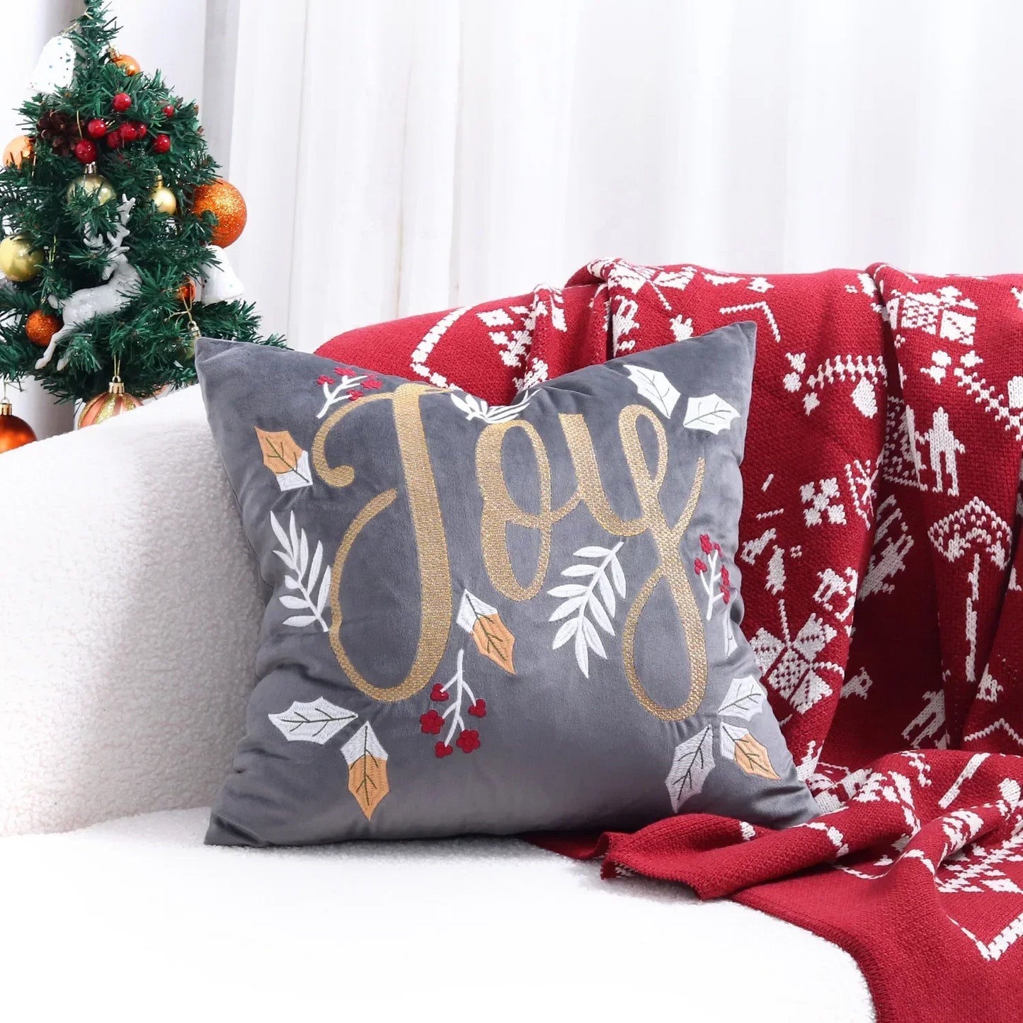 DecorBites™ Christmas Tree Embroidered Cushion Cover - Festive Decor Pillow Cover