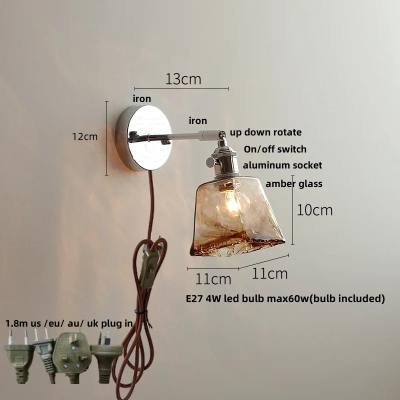 DecorBites™ Iron Rotate LED Wall Light Modern Pull Chain Switch Clear Glass Wandlamp