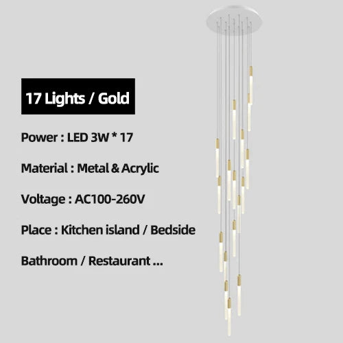 DecorBites™ Luxe Gold Tube Chandelier for Dining & Bedroom Lighting