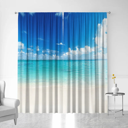 Decobites Waterfall Beach Scenery Printed Curtains for Kitchen, Coffee Shop & Living Room