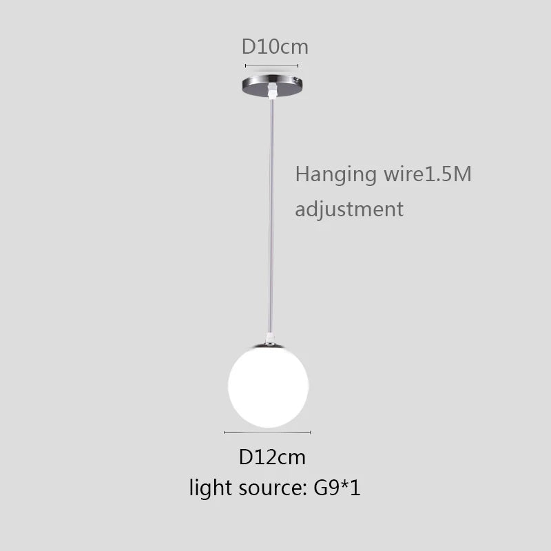 Modern White Globe Glass Pendant Light in Gold, Black, or Silver