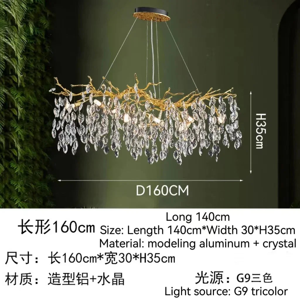 DecorBites™ Golden Crystal Tree Ceiling Chandelier, Luxury Aluminum Art Fixture