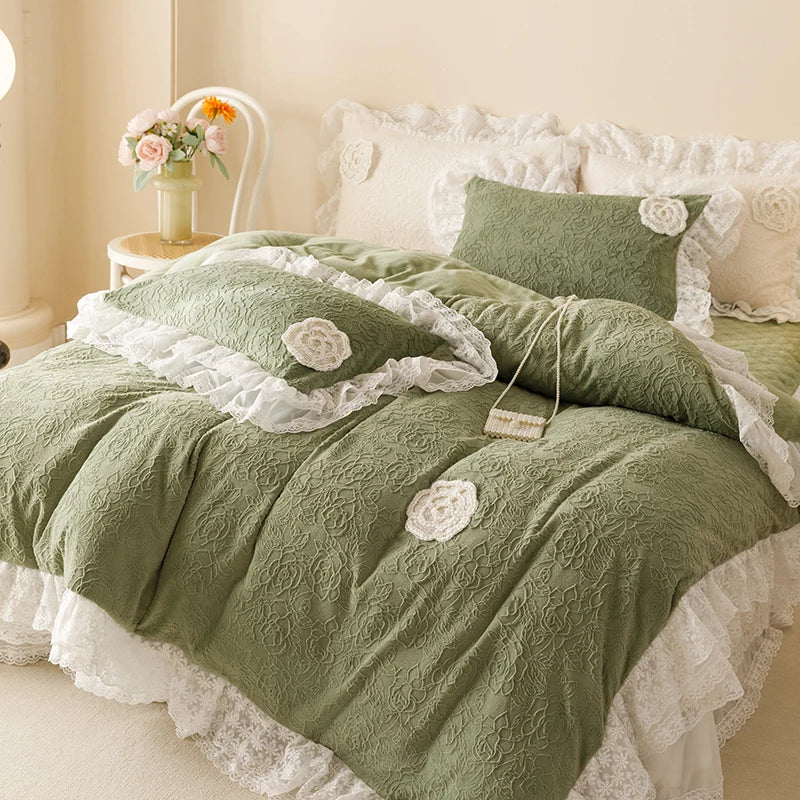 Velvet Lace Ruffles Bedding Set