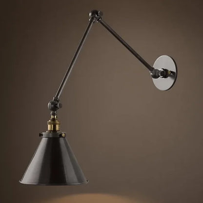 Lámpara de pared ajustable DecorBites™ con pantalla de paraguas negra, ideal para cafeterías, estudios y salas de estar.