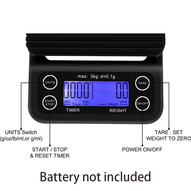 DecorBites™ BrewMaster Coffee Scale Timer, 3kg