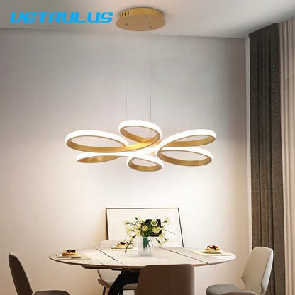 DecorBites™ Gold Flower Acrylic Pendant Chandelier - Modern LED Ceiling Light