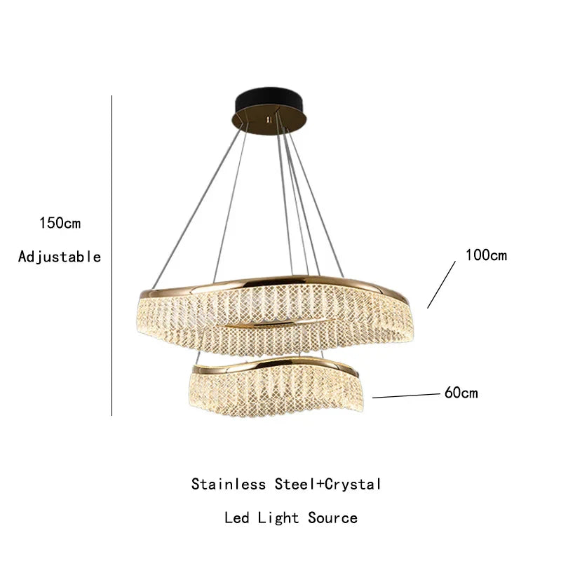 DecorBites™ Golden Crystal Chandelier Luxury Round Pendant Lamparas Art Decor Fixture