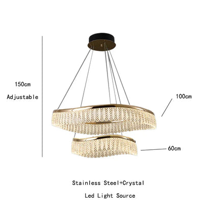 DecorBites™ Golden Crystal Chandelier Luxury Round Pendant Lamparas Art Decor Fixture