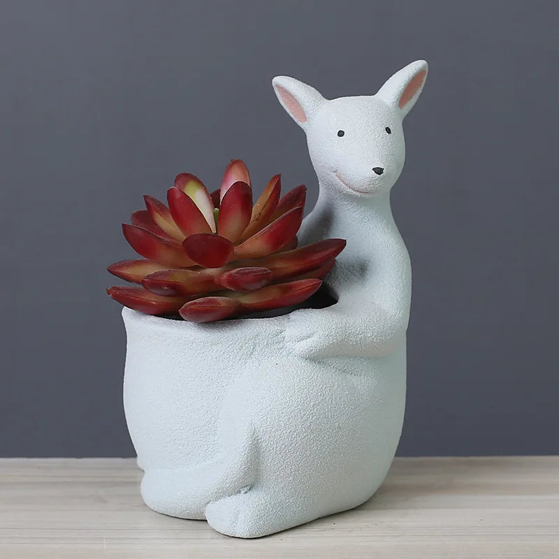 DecorBites™ Kangaroo Cartoon Ceramic Flower Pot Vase for Cactus Succulents and Plants