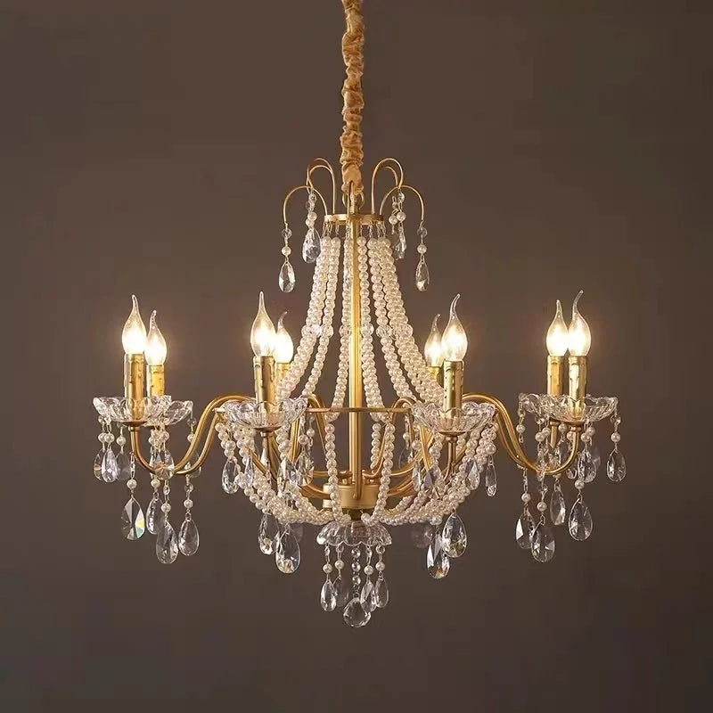 Decorbites™ Lámpara de Araña de Perlas de Cristal Dorado Luces LED de Colgante Decoración de Lujo para Sala de Estar