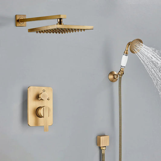 DecorBites™ Brass 8" Rainfall Shower Faucet Set Wall Mounted Mixer System for Bath