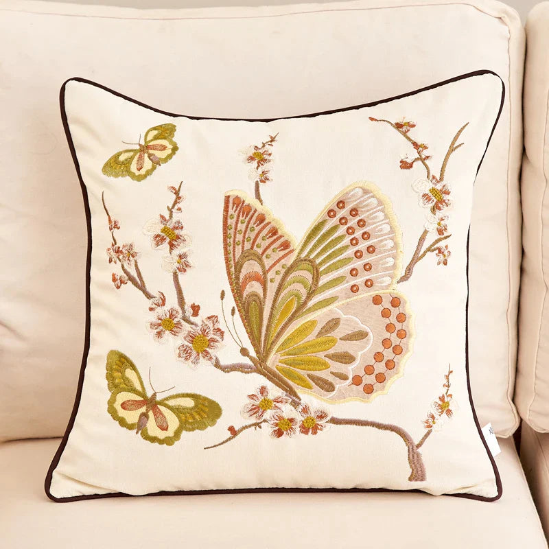 DecorBites™ Butterfly Tree Embroidered Cushion Cover for Office Sofa & Home Decoration.