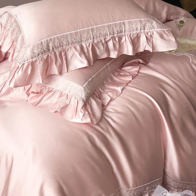 Decobites 1000TC Luxury Embroidery Ruffles Bedding Set with Soft Silky Feel