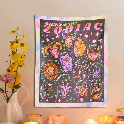 Decobites Zodiac Constellation Blanket: Celestial Starry Sky Wall Hanging & Throw