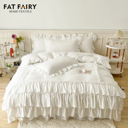 DecorBites™ Lace Ruffle Princess Bedding Set with Bed Skirt & Pillowcases