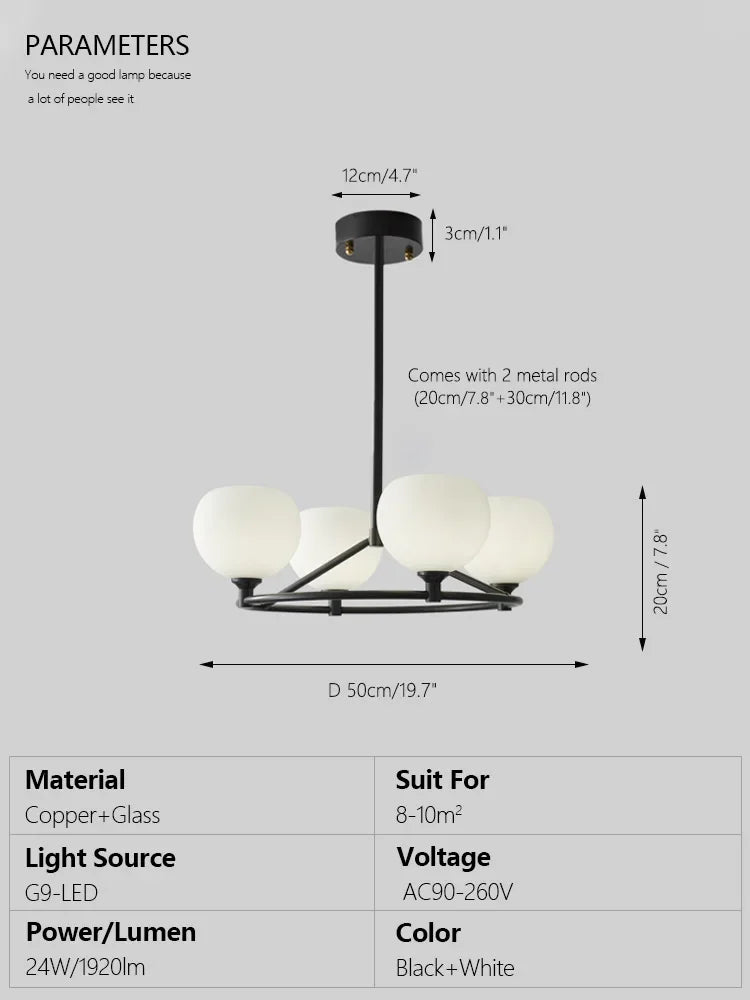 Lámpara de araña con pantalla de cristal DecorBites™ y luces colgantes de cobre para comedor o dormitorio