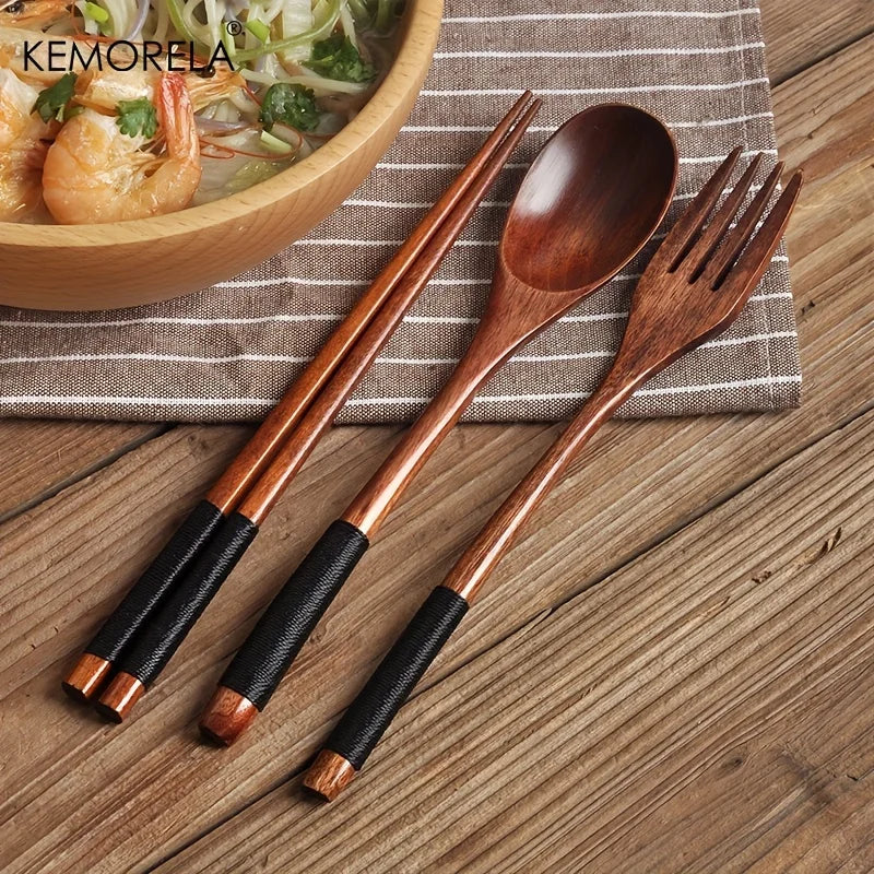 DecorBites™ Japanese Wooden Utensil Set - Premium 3-Piece Dining Collection