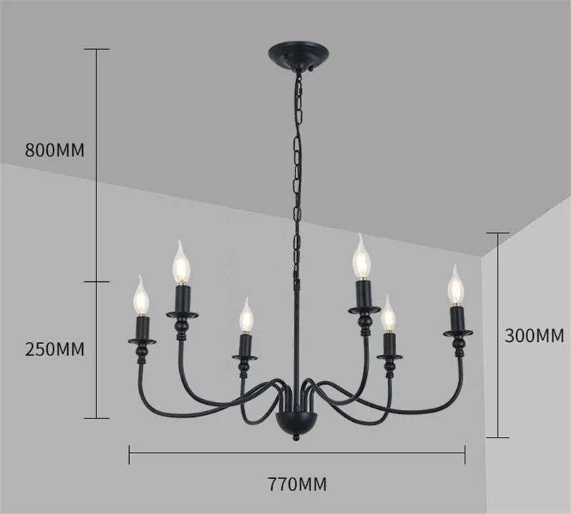 DecorBites™ Black Iron Chandelier LED Candle Light Fixture for Home & Hospitality