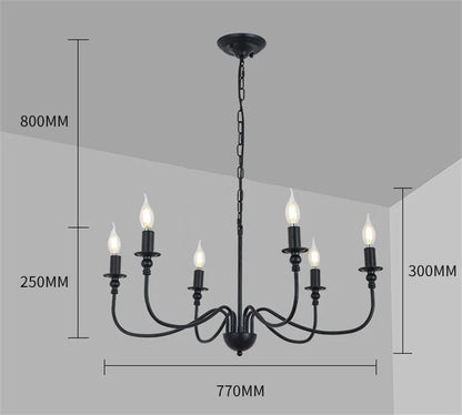 DecorBites™ Black Iron Chandelier LED Candle Light Fixture for Home & Hospitality