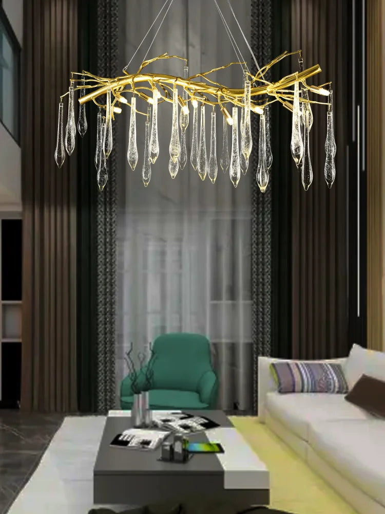 DecorBites™ Large Droplet Crystal Chandelier: Modern Bedroom & Restaurant Pendent Lamp