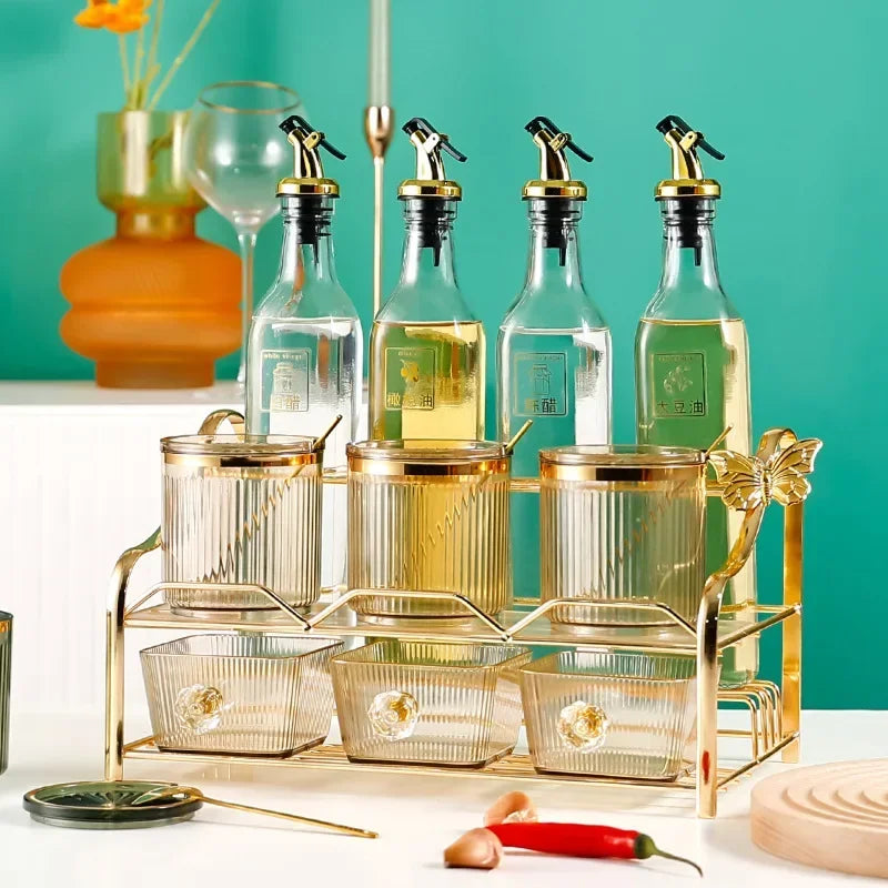 مجموعة أوعية التوابل الأكريليكية من ديكوربايتس™ مع صينية - منظم تخزين للمطبخ