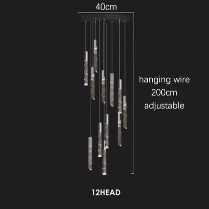 DecorBites™ Crystal Chrome LED Chandelier: Luxury Duplex Stair Loft Pendant Light for Living Room