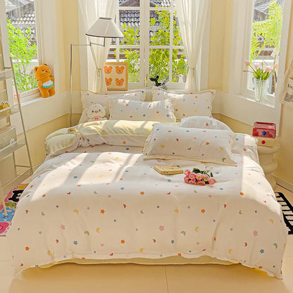 DecorBites™ Cartoon Printed Bedding Set: Soft Cozy Duvet Cover, Bedsheet, Pillowcase, Single Double Bedclothes