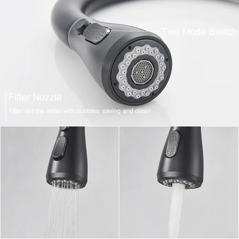 Grifo de cocina extraíble DecorBites™ negro - Grifo mezclador de cocina con rociador de chorro para montaje en cubierta