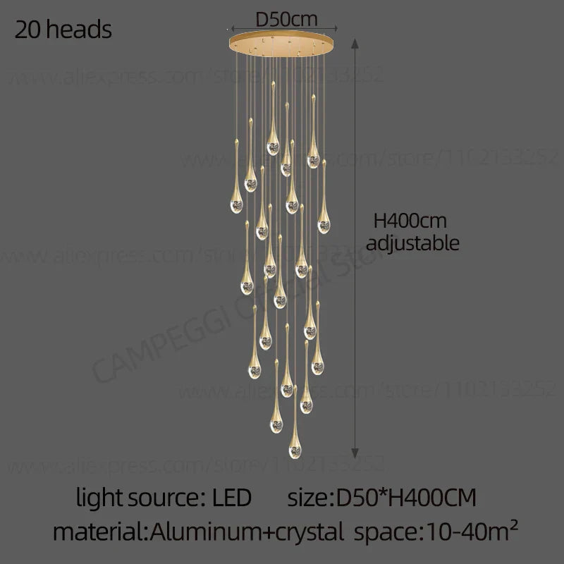 DecorBites™ Crystal Chandelier: Modern LED Water Droplet Staircase Light