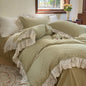 Decobites Elegant Floral Lace Ruffles Bedding Set with Double Yarn - Soft Cotton Blend