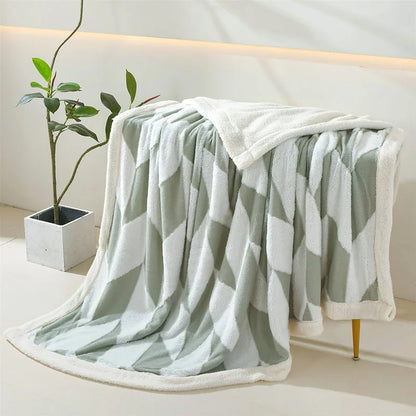 بطانية صوف الحمل الهندسية من DecorBites™: غطاء أريكة ناعم متعدد الاستخدامات لفصل الخريف والشتاء