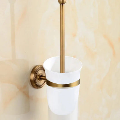 DecorBites™ Brass Bathroom Set: Robe Hook, Paper Holder, Towel Bar, Soap Basket.