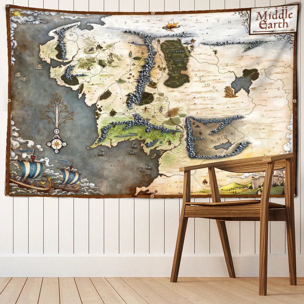 Decobites Mountain Forest Map Tapestry Wall Hanging - Boho Abstract Art for Home Decor