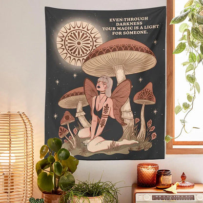 Decobites Psychedelic Mushroom Woman Tapestry Wall Hanging for Hippie Bohemian Decor