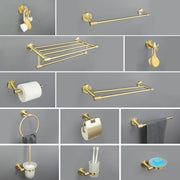 Conjunto de Hardware Decorbites™ Gold: Barra de Toallas, Soporte para Papel Higiénico, Gancho para Batas, Colgador de Tazas