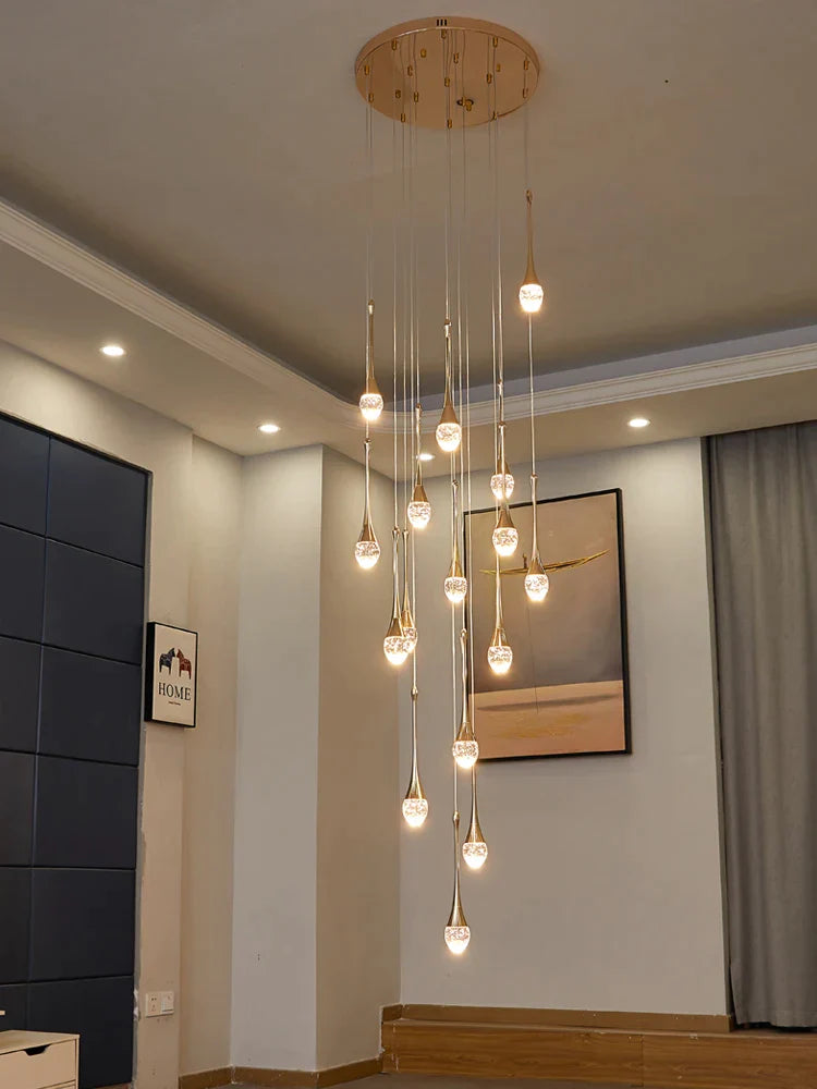 DecorBites™ Crystal Chandelier: Modern LED Water Droplet Staircase Light