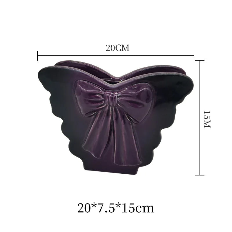 DecorBites™ Dark Butterfly Ceramic Vase for Table Decoration and Floral Arrangement
