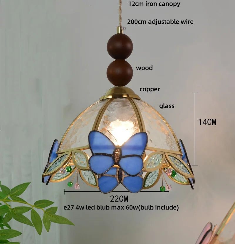 DecorBites™ Clear Glass LED Pendant Light Tiffany Butterfly Hanging Lamp