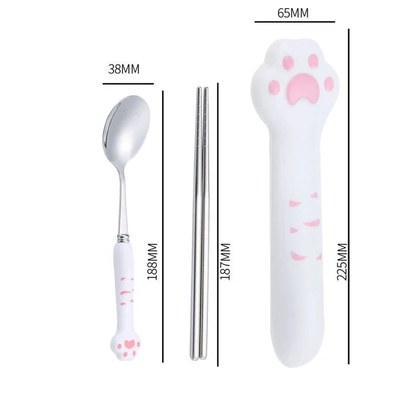 Juego de Cubiertos de Garra de Gato Kawaii™ Decorbites para Niños - Kit de Utensilios de Mesa Portátil para Exteriores
