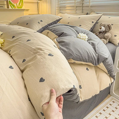 DecorBites™ Cartoon Pattern Cotton Bedding Set with Double-Layer Quilt Cover & Super Soft Bedsheet