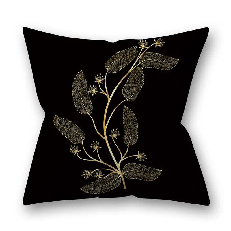Fundas de almohada de 45x45 cm con diseño de hojas doradas de DecorBites™ - Decoración nórdica para sofá negro