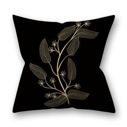 Fundas de almohada de 45x45 cm con diseño de hojas doradas de DecorBites™ - Decoración nórdica para sofá negro