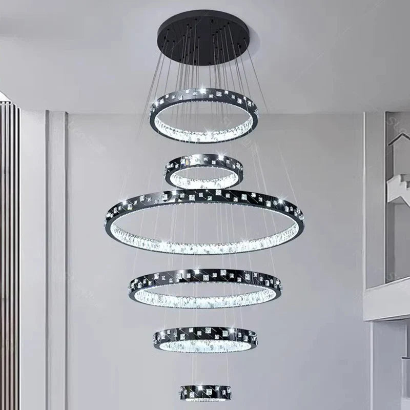 DecorBites™ Crystal Chandelier Stair Pendant Lamp Living Room Pendant Lights Interior Lighting