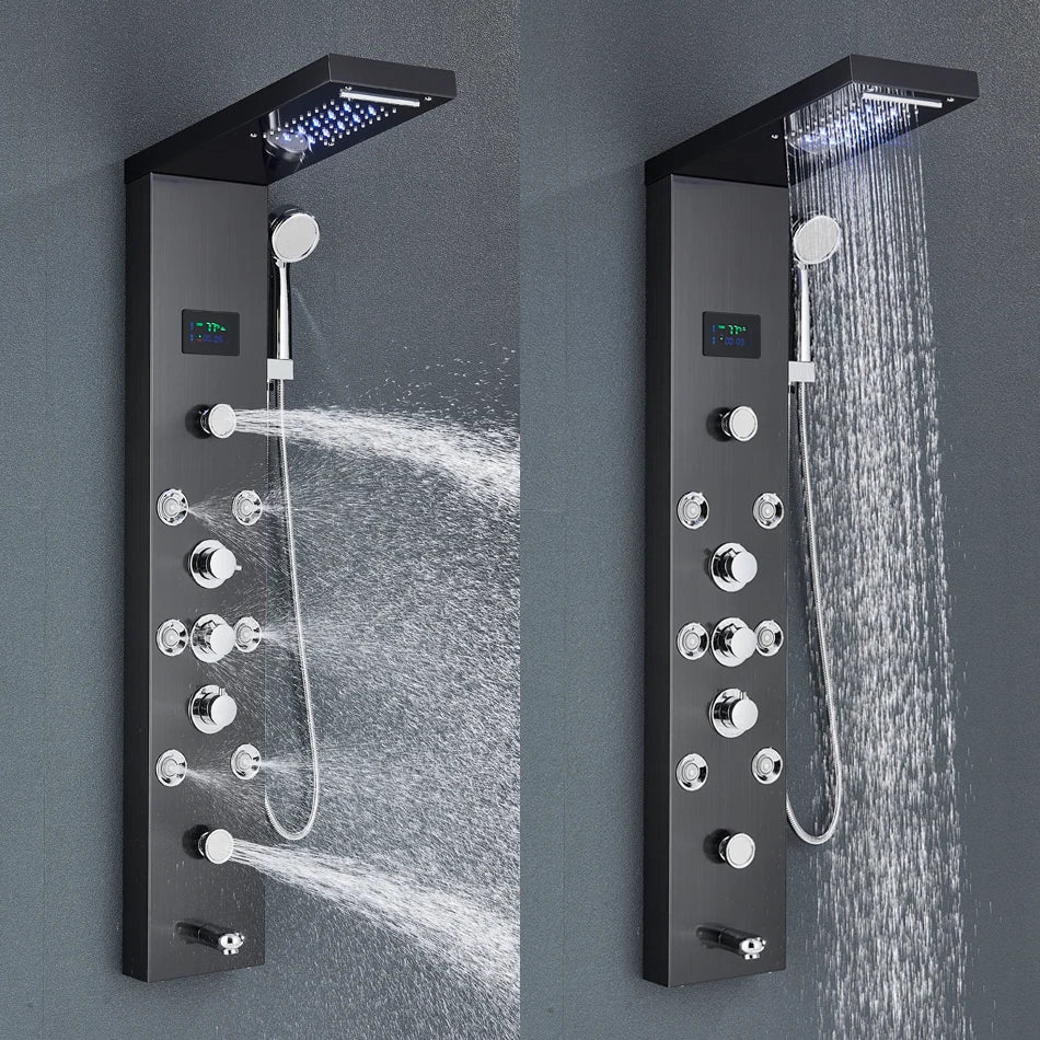 DecorBites™ LED Rainfall Shower Panel System with Temperature Screen & Massage SPA