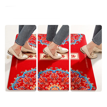 Decobites Red Tech Velvet Entrance Doormat: New Chinese Style, Anti-slip, Wear-resistant & Easy To Clean