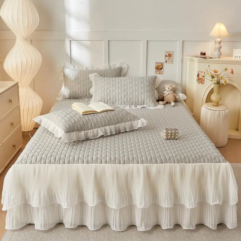 Decobites Lace Ruffles Cooling Bed Skirt Set with Pillowcases