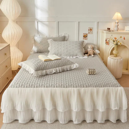 DecorBites™ Lace Ruffles Cooling Bed Skirt Set with Pillowcases