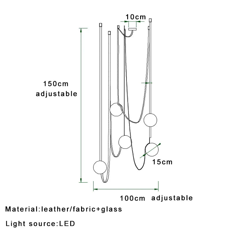 DecorBites™ Leather Glass Ball Pendant Light for Living Room, Adjustable Belt DIY Fixture